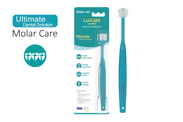 LUX360 Molar Care in reverse trapezoidal toothbrush head special for uneven teeth or teeth with braces